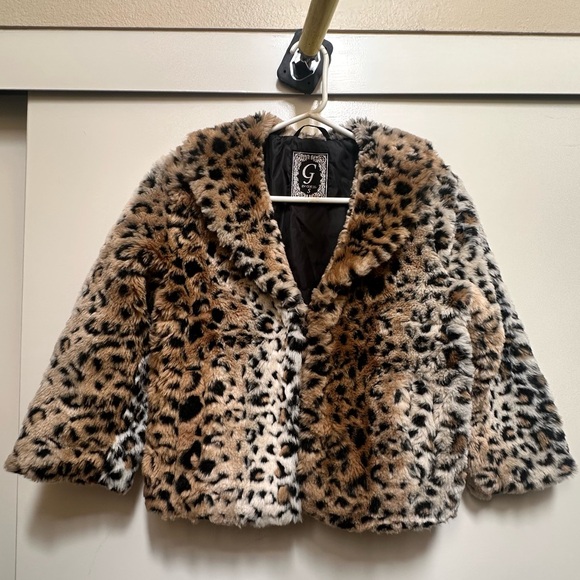 G by Guess Brown Animal Cheetah Print Cropped
Faux Fur Teddy Coat Jacket Size S - Picture 3 of 8